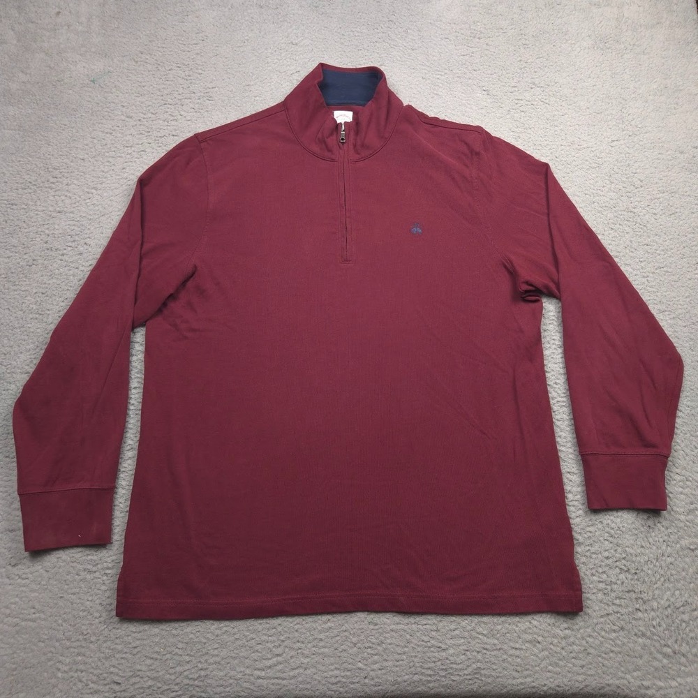 Brooks Brothers 1818 Mens XXL Burgundy Cotton Quarter Zip Pullover Sweater Logo